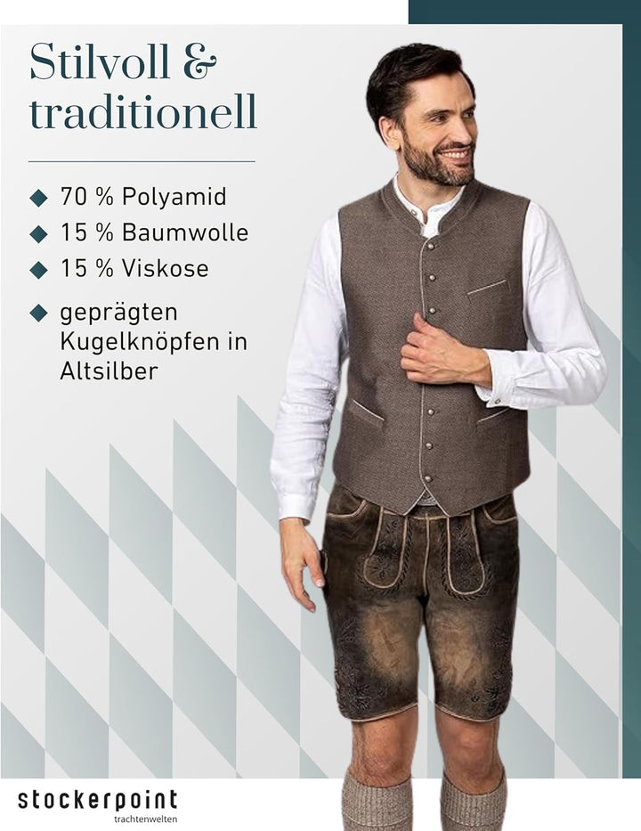 Stockerpoint Herren Loris Trachtenweste 46 braun, 46 braun