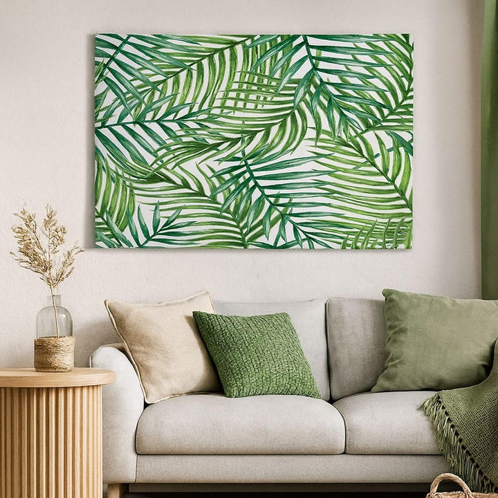 Bilder auf Leinwand 100x70cm Leinwandbild mit Rahmen Palme Blatt grün Gross Wanddeko Bild Schlafzimm