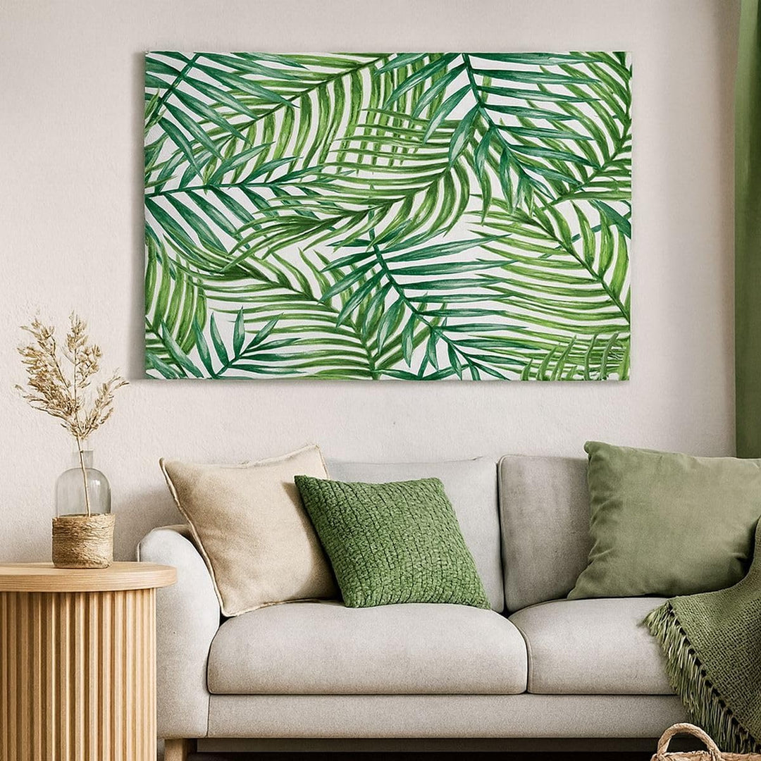 Bilder auf Leinwand Palme Blatt grün Leinwandbild mit Rahmen 70x50cm Wandbilder Dekoration Wohnzimme