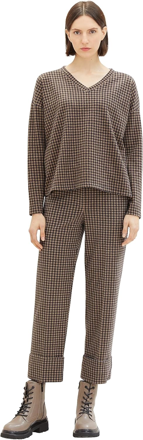 TOM TAILOR Damen Sweatshirt mit Knopfdetail & Karomuster XXS 32409-navy Blush Check Ck, XXS 32409-na