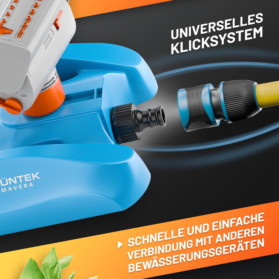 Robuster GRÜNTEK Oszillationssprinkler mit Turbo-Motor – Viereckregner mit 16-Düsen Bewässerungssyst
