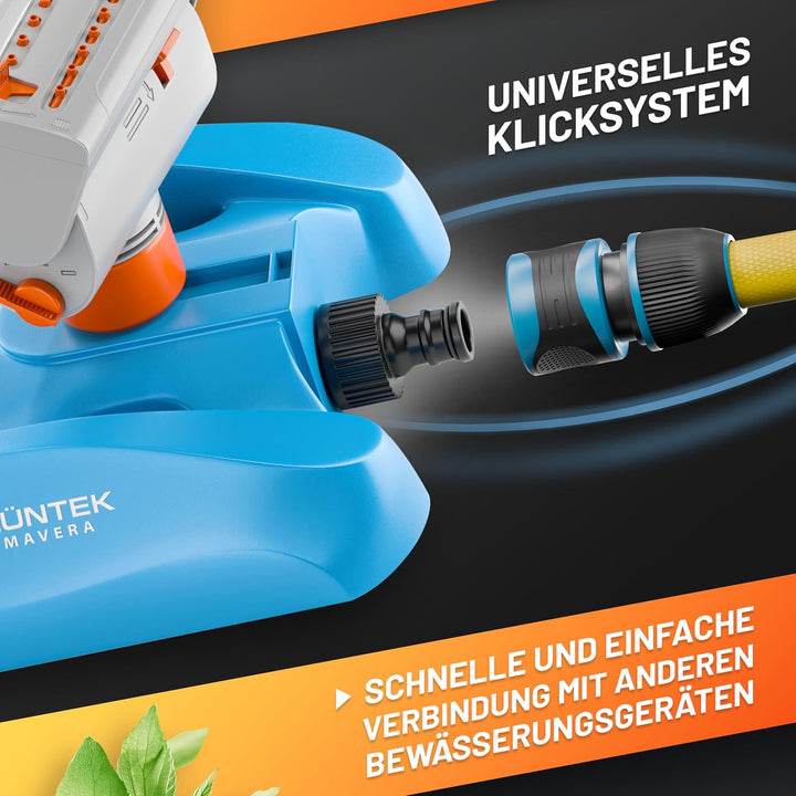 Robuster GRÜNTEK Oszillationssprinkler mit Turbo-Motor – Viereckregner mit 16-Düsen Bewässerungssyst