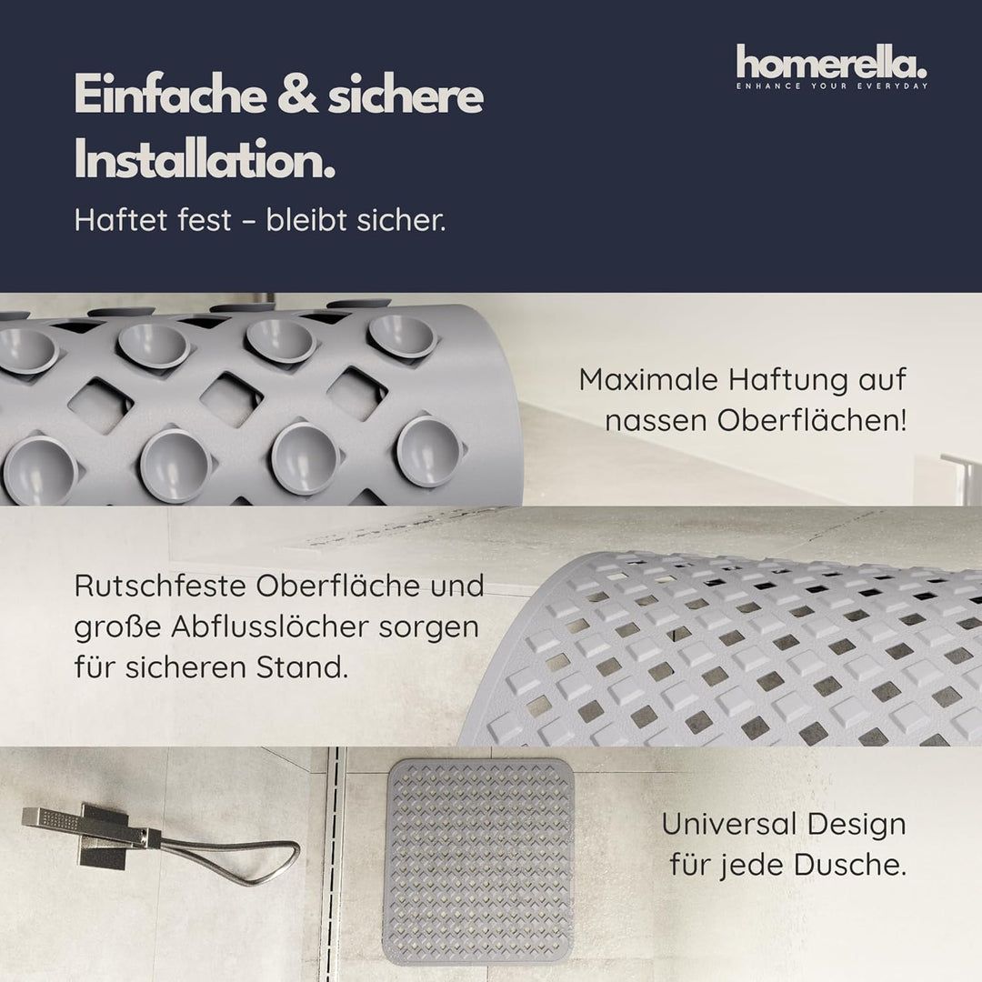Homerella® Duschmatte rutschfest - 100% BPA frei - Inkl. 2 Haken zum Aufhängen 53x53cm - Antirutschm