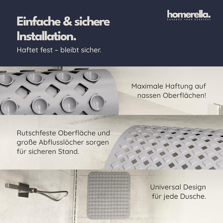 Homerella® Duschmatte rutschfest - 100% BPA frei - Inkl. 2 Haken zum Aufhängen 53x53cm - Antirutschm