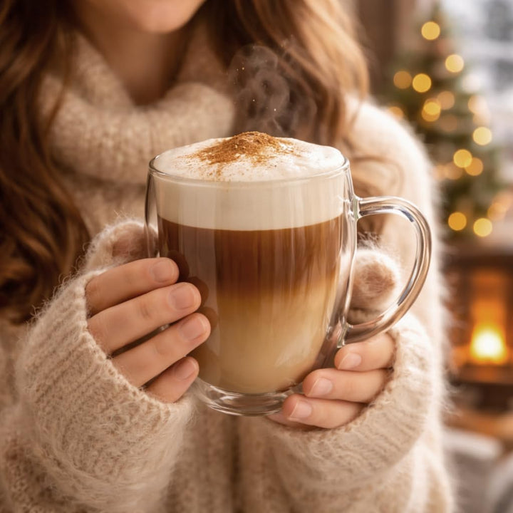 Creano doppelwandiges Thermoglas mit Henkel 400ml, grosses Doppelwandglas aus Borosilikatglas, Kaffe