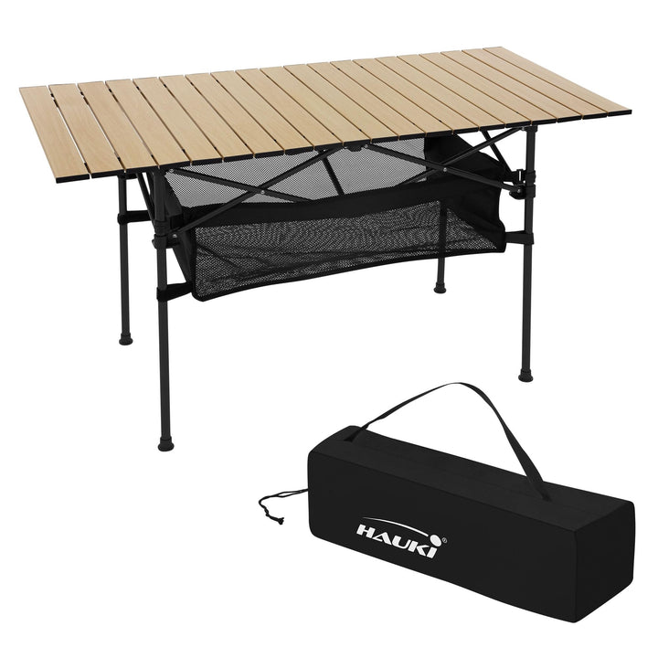 Hauki Campingtisch faltbar Beige, 118 x 55 x 64,5 cm, Aluminium Klapptisch, Aufrollbare Tischplatte,