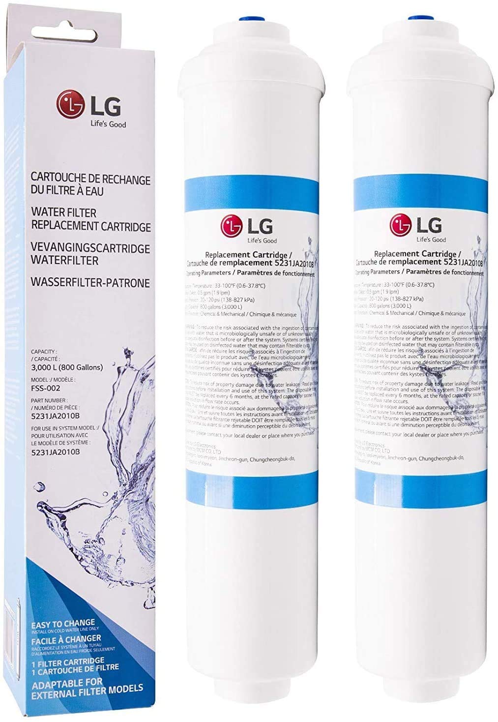 LG 5231JA2010B Ersatz-Wasserfilterkartusche für Kühlschrank und Kühlschrank, Push-Fit-Anschluss, 2 S