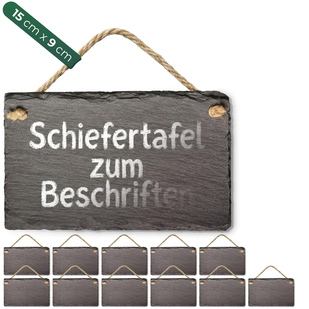 Schiefertafel zum Aufhängen mit Juteband Memotafel Kreidetafel Wandeko (12, 9 cm Tafel) 9 cm Tafel 1