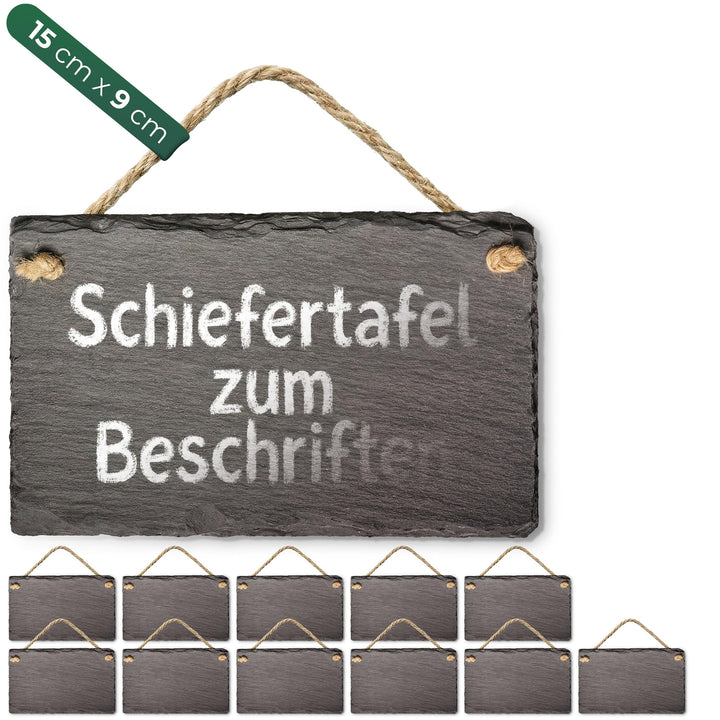 Schiefertafel zum Aufhängen mit Juteband Memotafel Kreidetafel Wandeko (12, 9 cm Tafel) 9 cm Tafel 1