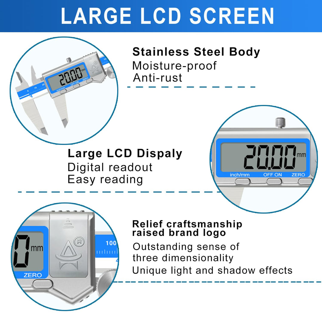 Digital Caliper 6 Inch Measuring Tool Stainless Steel Vernier Caliper Digital Micrometer with Large