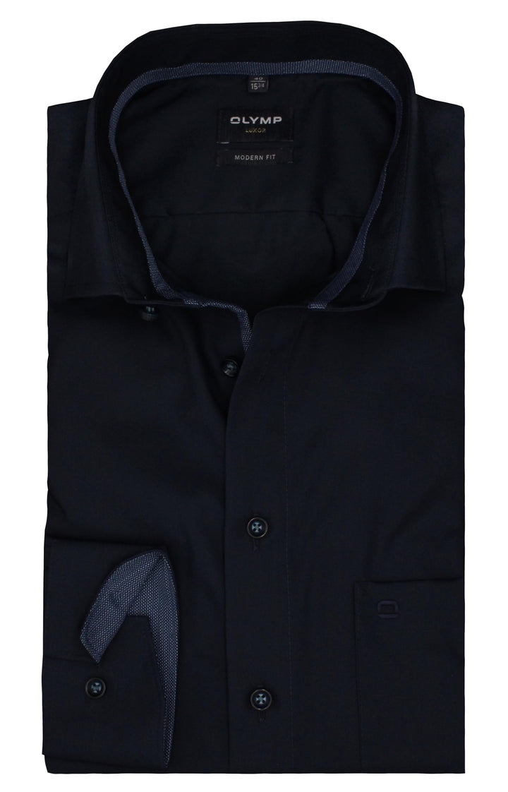 OLYMP Herren Businesshemd Langarm Luxor,Einfarbig,modern fit,Global Kent 46 Kobalt 08, 46 Kobalt 08