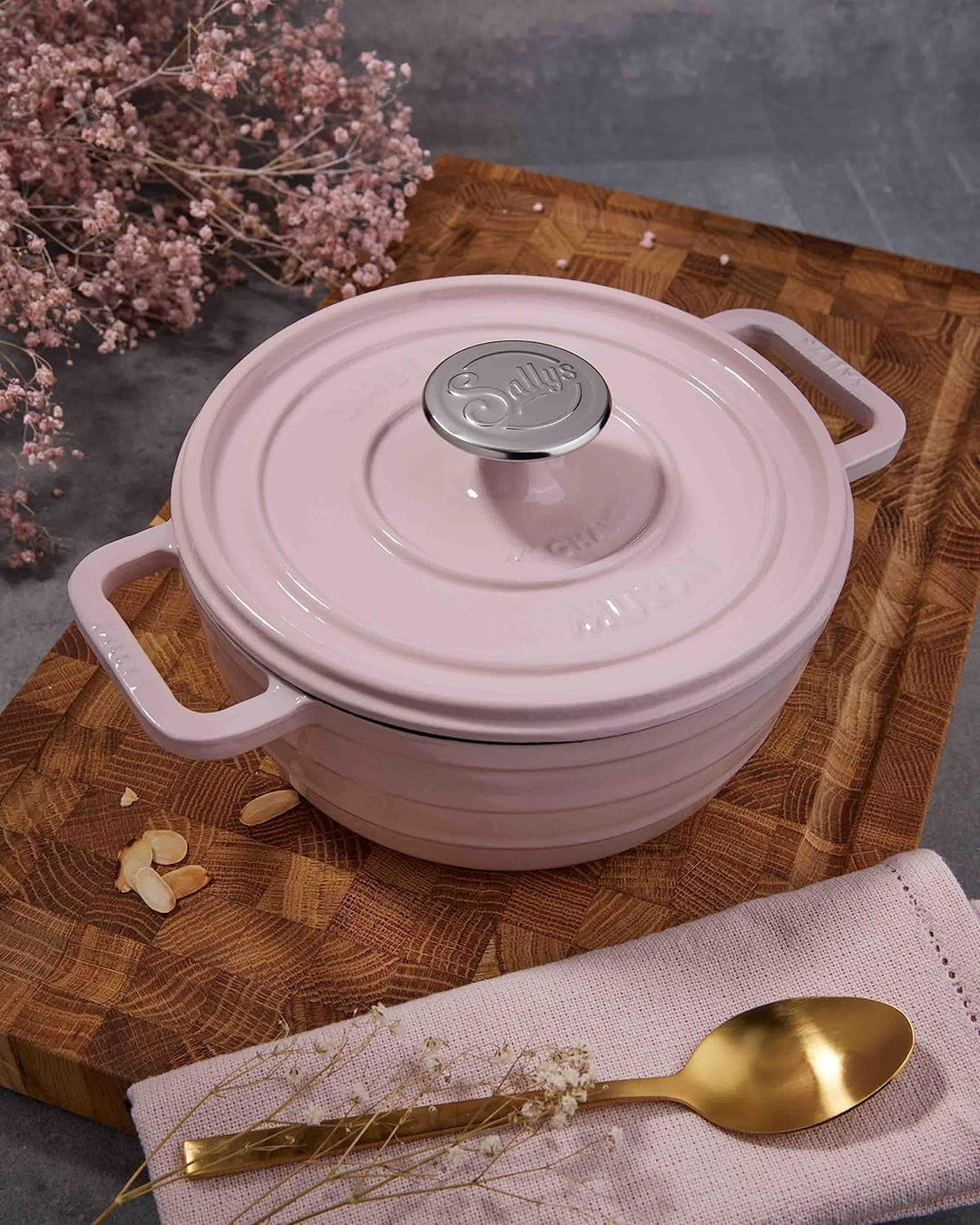 Sallys Medium Gourmet Gusseisentopf mit Deckel, emaillierte Beschichtung, Für alle Herdarten, ofenfe