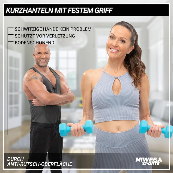 Miweba Sports Neopren Hantelset NKH100 | 𝐏𝐫𝐨𝐟𝐢 Hanteln - 0.5-10.0 Kg - Hexagon Hanteln Set - Kurzhan