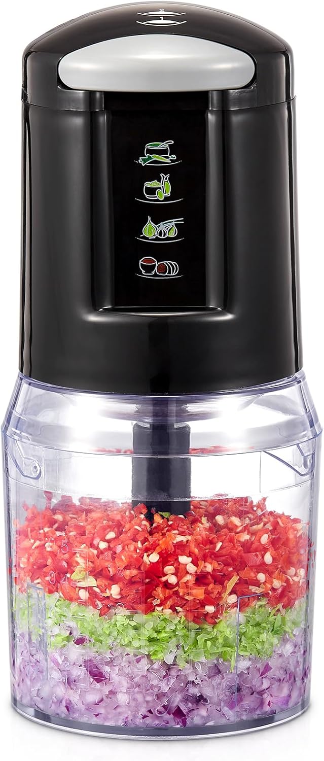 Mini Zerkleinerer Elektrisch 500ml, 300W Küchenmaschine mit 4 Edelstahlklingen & 2 Geschwindigkeiten