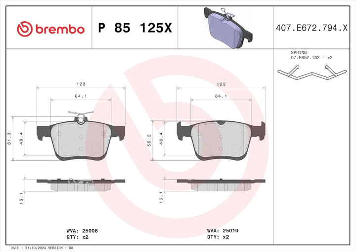 Brembo P 85 125X Brake Pad
