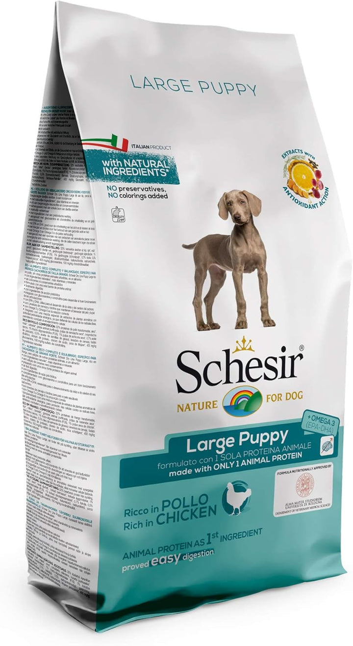 Schesir, Futter für Welpen in grosser Grösse, Hühnchengeschmack, Kroketten, Format Beutel mit 12 kg