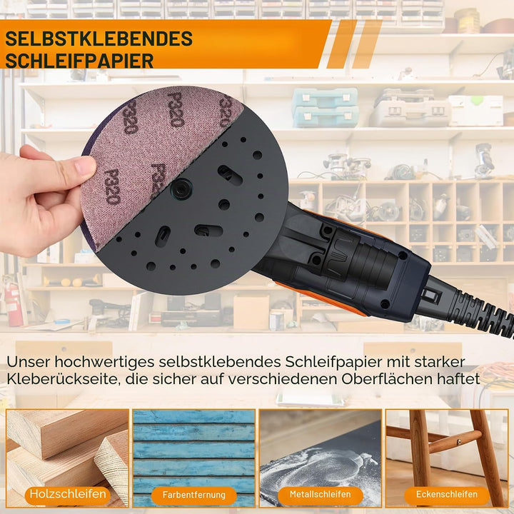 MAXXT Bürstenlos Orbital-Schleifer für 6-Zoll-Papiere, Elektro-Random-Orbital-Schleifer mit 10000 U/