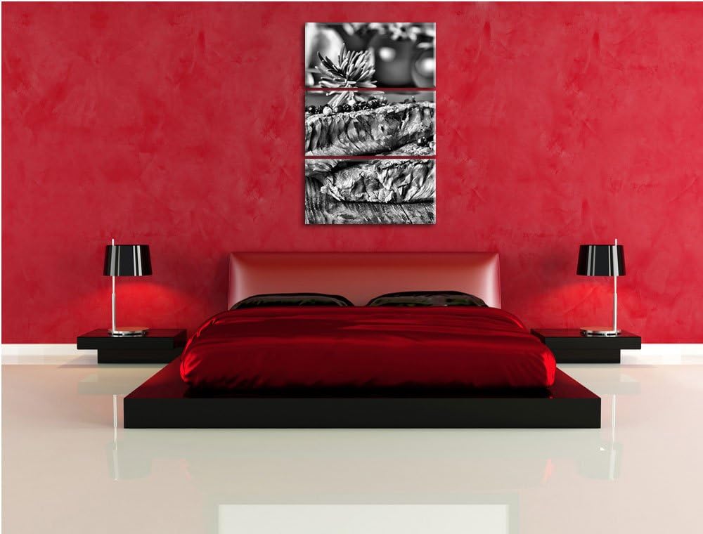 Pixxprint Monocrome, Saftiges Pfeffer Steak 3-Teiler Leinwandbild 120x80 Bild auf Leinwand