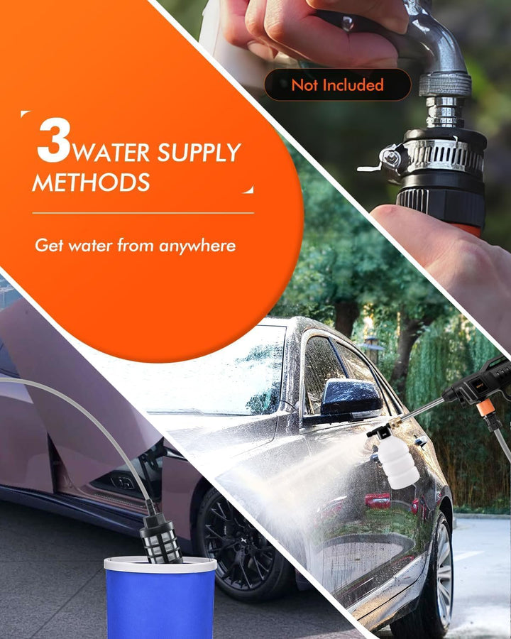 Kabellose Hochdruckreiniger, 21V Pressure Washer Max 60Bar, Tragbarer Akku Druckreiniger Mobiler mit