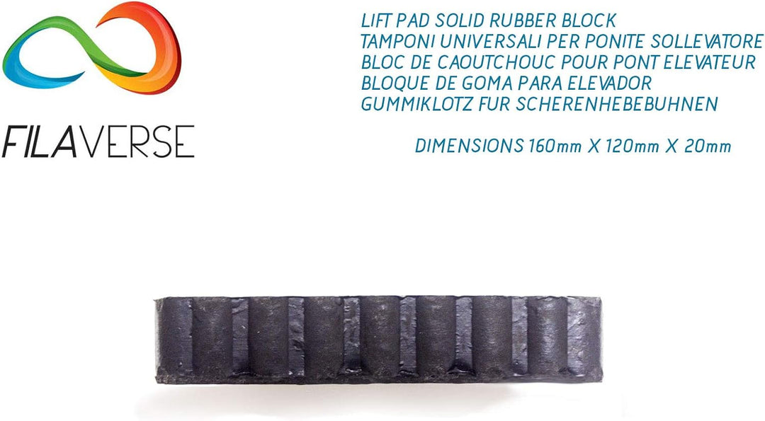 Gummiauflage 160x120x20mm - KIT mit 4 gummiklotz für Kfz Hebebühnen. Abmessungen des Gummiklotzes E1