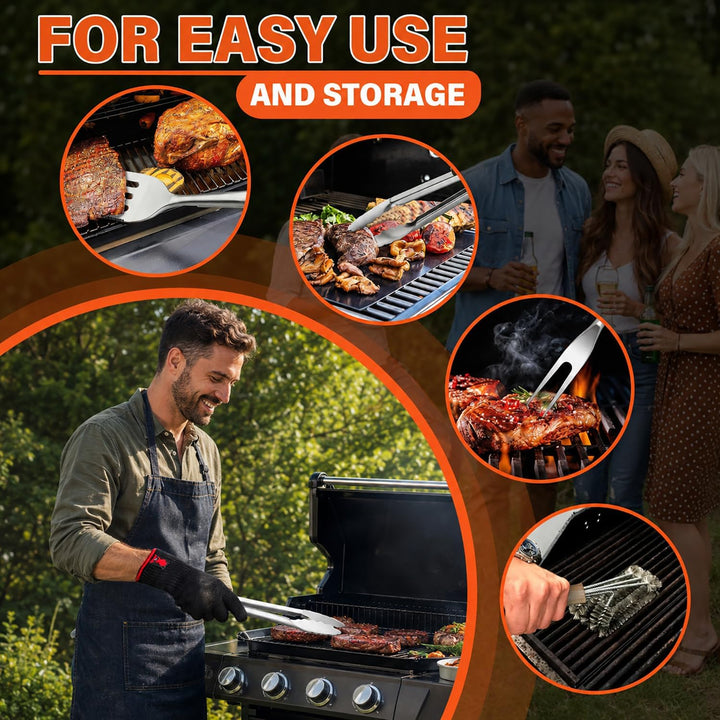 Grillbesteck Set, Premium BBQ Grill-Set mit Rollgrillkörben, Grillwerkzeugen und Reinigungsbürste |