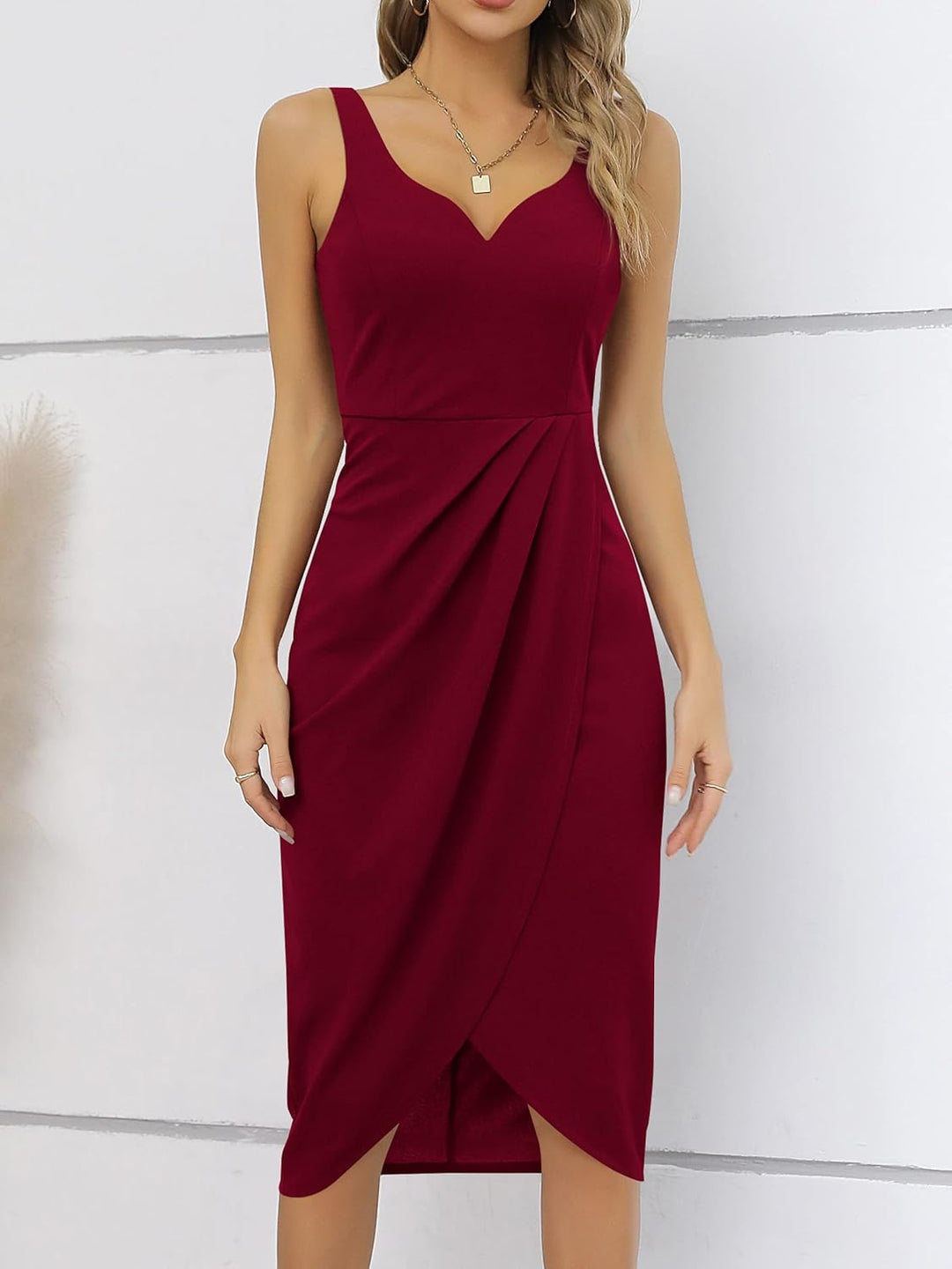 Missufe Damen Cocktailkleid Elegant Kleider Partykleid Rockabilly Bodycon Vintage Wickelkleid XS Bur