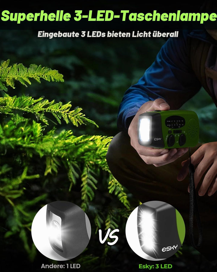 Solar Radio, Esky Kurbelradio AM/FM Wasserdicht Tragbare Radios SOS Alarm Notfallradio mit Power Ban