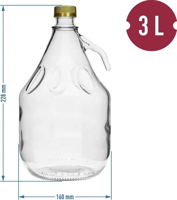 made in home - 3L Glasballon mit Griff & Schraubdeckel – Fermentationsflasche für Wein, Cider, Bier