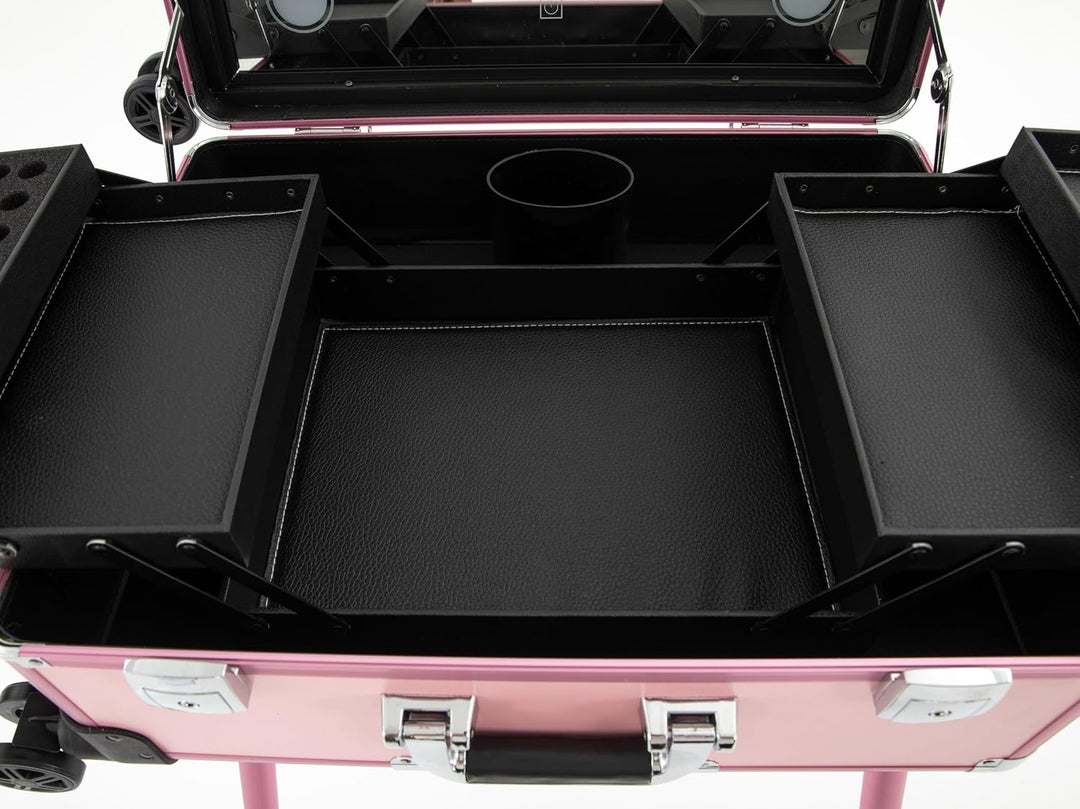 Kosmetikkoffer Trolley mit 8 LED Licht und Kosmetikspiegel,Schminkkoffer 3-stufige Design Innenfäche