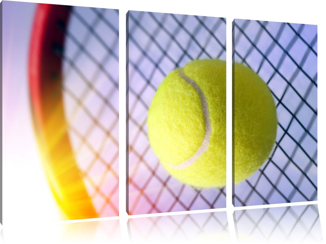 Pixxprint Tennisschläger Tennisball als Leinwandbild/Grösse: 3 Teilig (120x80 cm) cm/Wandbild/Kunstd