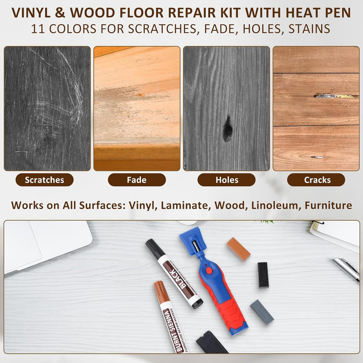 Laminat Reparaturset, 11 Farben Vinylboden Reparaturset mit Wärmestift Parkett Möbel Hartwachs Repar