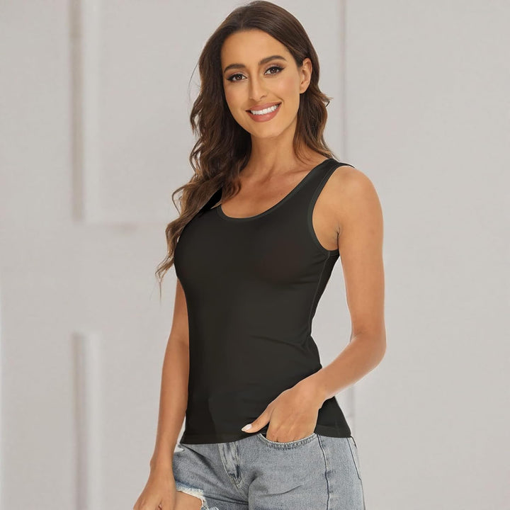 BQTQ 5 Stück Unterhemd Damen Crop Top Tank Top Basic Cami Tank Top für Frauen und Mädchen S Schwarz,