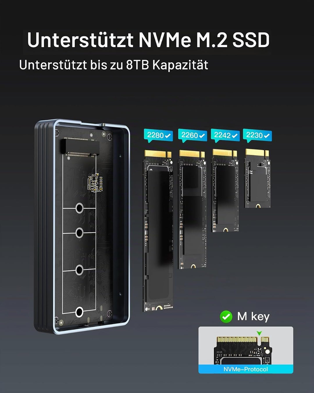 Inateck 40Gbps M.2 NVMe SSD-Gehäuse, Aluminium Festplattengehäuse, USB4.0/Thunderbolt 4, werkzeuglos