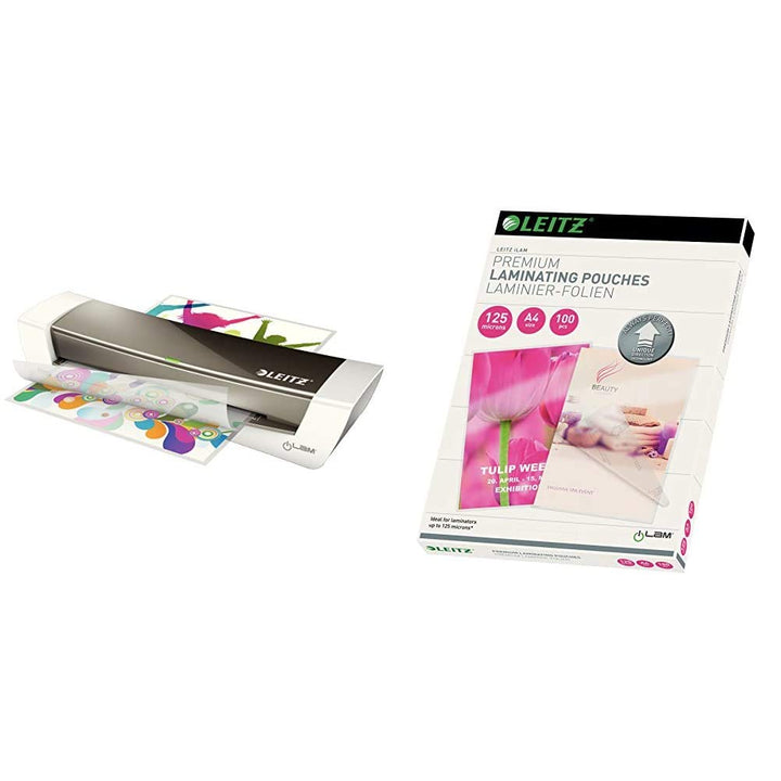 Leitz Laminiergerät, Metallic grau, A4, Home Office, iLam, WOW, 73680089 &amp; Heisslaminierfolien, Glän