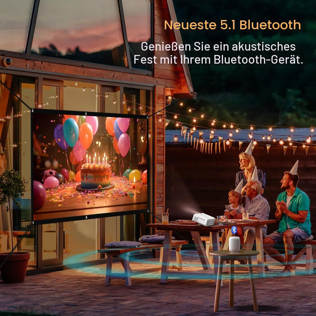 Smart Beamer【Elektrische Keystone 6D/4P】 VOPLLS Elektrische Fokus 24000 Lumen Beamer 4K Unterstützt,