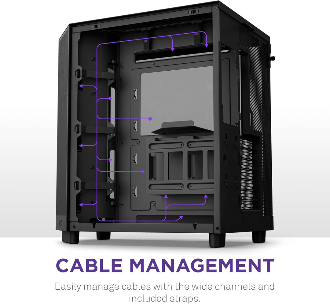 NZXT H6 Flow | CC-H61FB-01 | Kompaktes Mid-Tower Gehäuse mit zwei Kammern | Glaspaneele mit Panorama