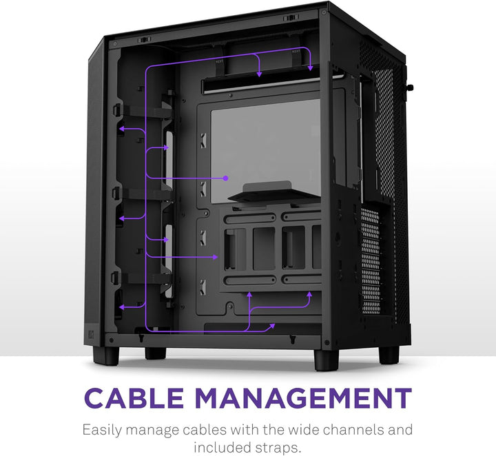 NZXT H6 Flow | CC-H61FB-01 | Kompaktes Mid-Tower Gehäuse mit zwei Kammern | Glaspaneele mit Panorama