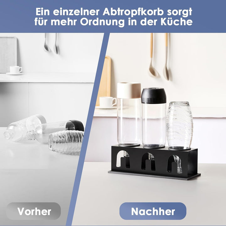 Flaschenhalter für Glasflaschen, 3er Abtropfgestell Flaschen | Abtropfständer mit Herausnehmbare Abt