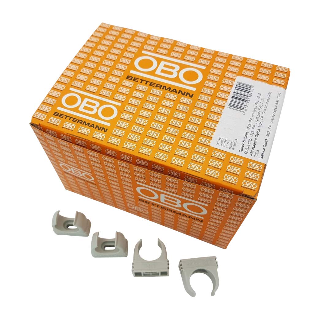 200x OBO Bettermann M25 Quick-Schellen | Klemmschelle | Rohrschelle | anreihbar | lichtgrau | 25mm |
