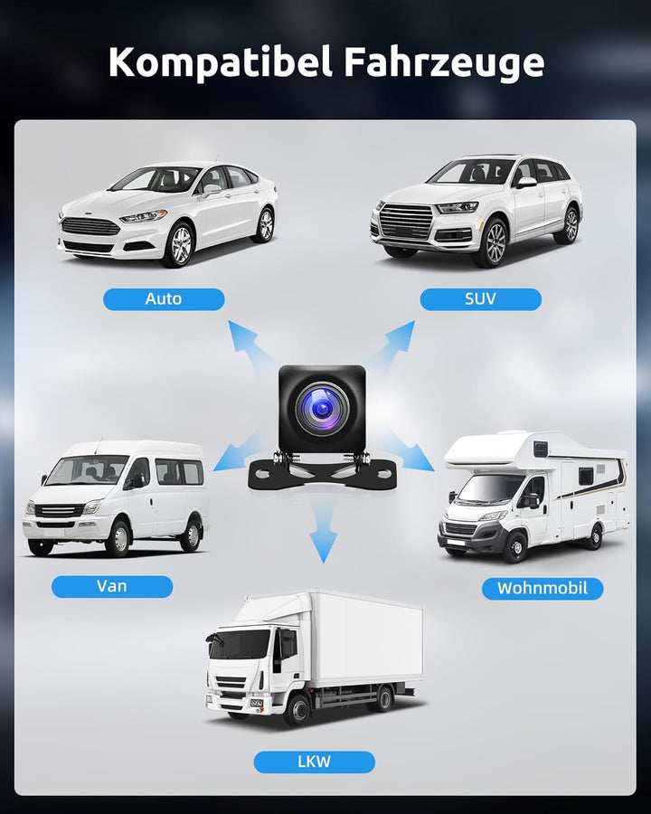 Essgoo AHD Rückfahrkamera fürs Auto, 170° Weitwinkel IP68 wasserdicht Carplay Backup Camera HP Rear