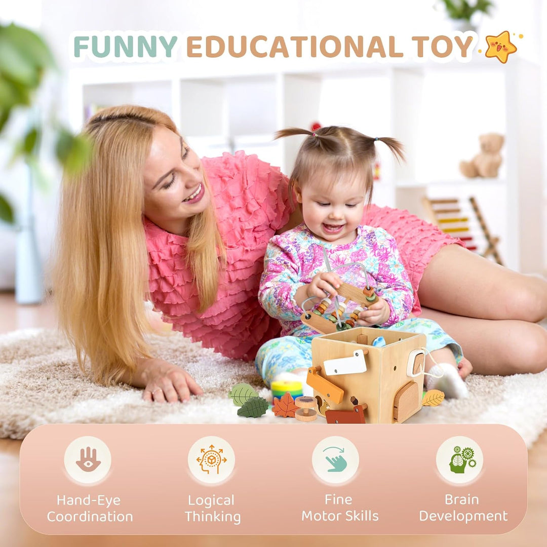 Fllkueaiy 6 in 1 Montessori Motorikwürfel Holzspielzeug Montessori Spielzeug, Montessori Spielzeug B