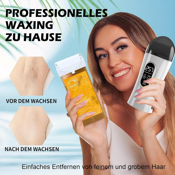 Roll On Wachsgerät, Waxing Set für Frauen, Upgraded Wax Roller Kit für Haarentfernung, Digitale Roll