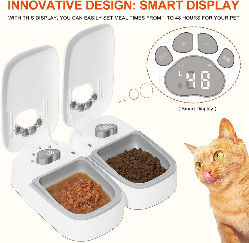 2 Näpfe Automatischer Futterspender für Katzen und Hunde, Upgraded-Chip Timed Dry Pet Food Feeder mi