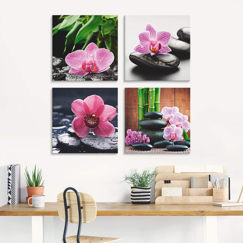 ARTland Glasbilder Wandbild Glas Bild Set 4 teilig je 30x30 cm Quadratisch Asien Wellness Zen Pflanz