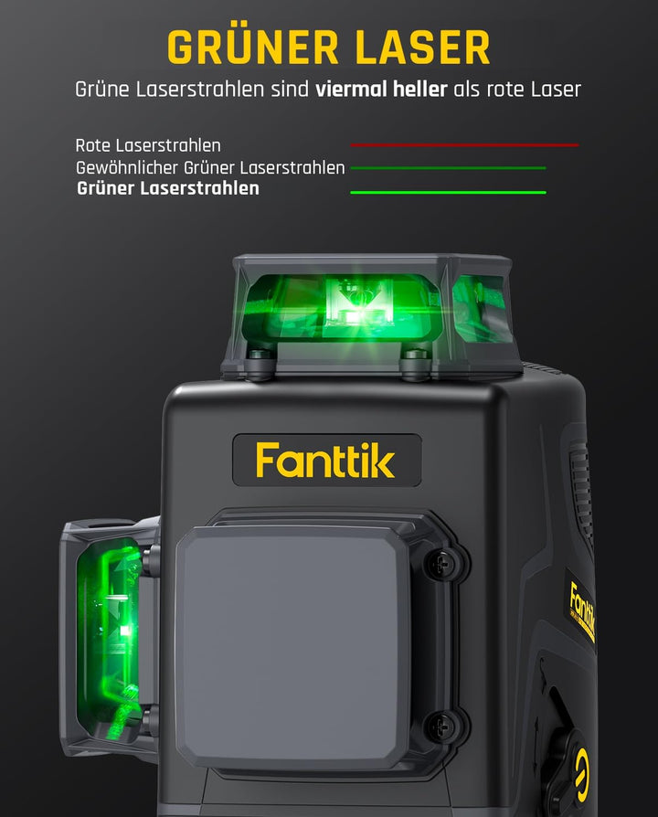 Fanttik D12 PLUS Selbstnivellierend Kreuzlinienlaser, Grün Linienlaser 12 Linien 3×360°, 5200 mAh Ab