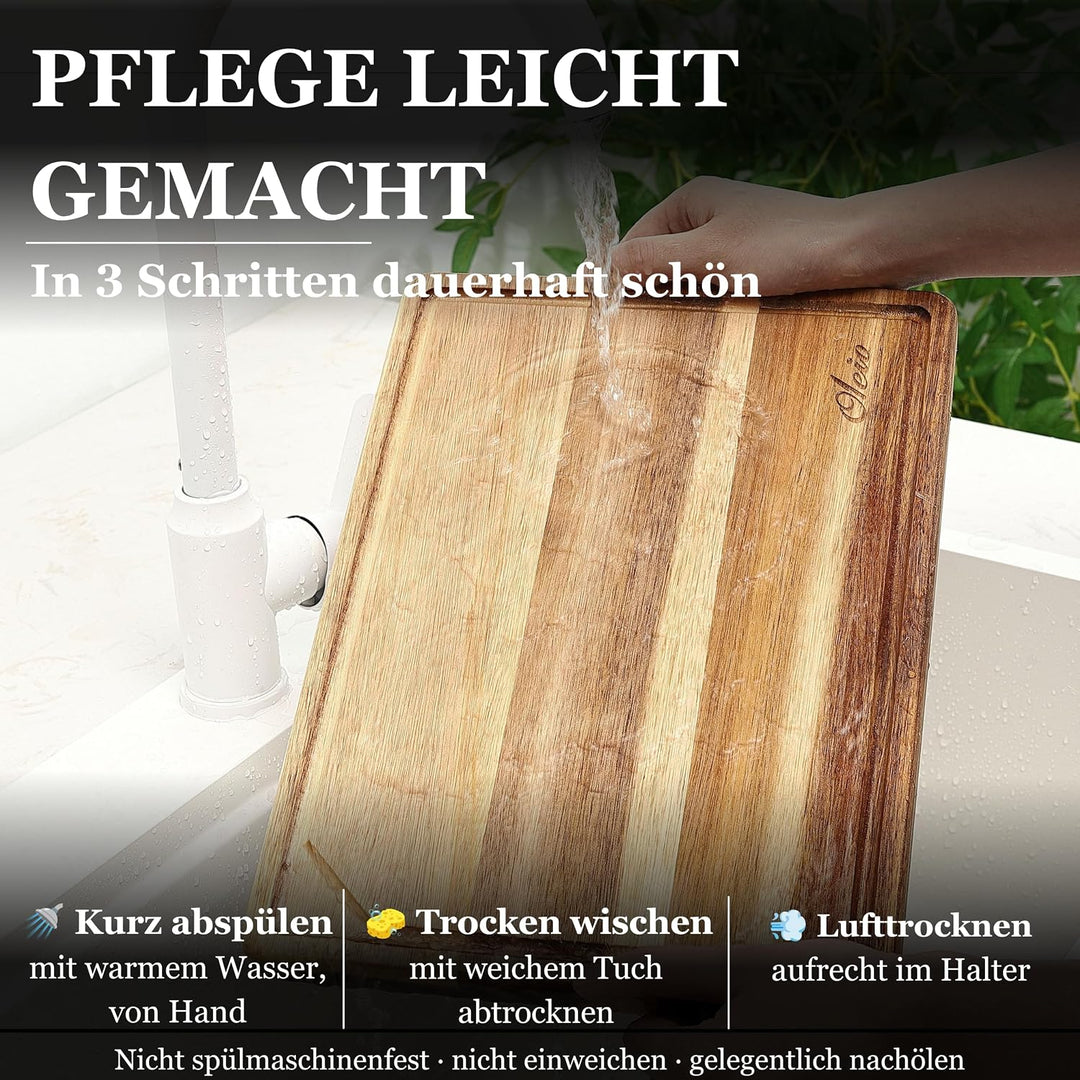 Oleio 3er Schneidebrett Set aus Akazie I Beidseitig nutzbar I 40x30 / 33x24 / 26x18cm I 2cm dicke Ho