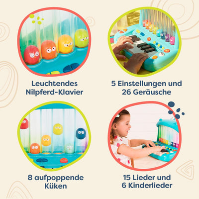 Land of B. Hippo Spielzeug Keyboard mit Lichtern und Liedern, Piano, Musikspielzeug, Musikinstrument