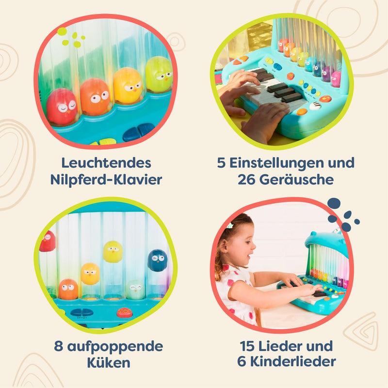 Land of B. Hippo Spielzeug Keyboard mit Lichtern und Liedern, Piano, Musikspielzeug, Musikinstrument
