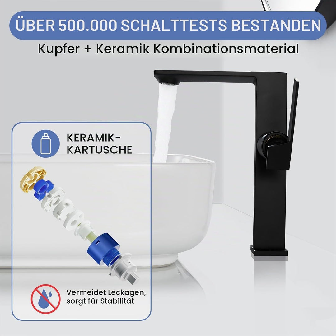 Wasserhahn Bad Schwarz Hoch Waschtischarmatur Armatur Badezimmer Mischbatterie Waschbecken Armaturen