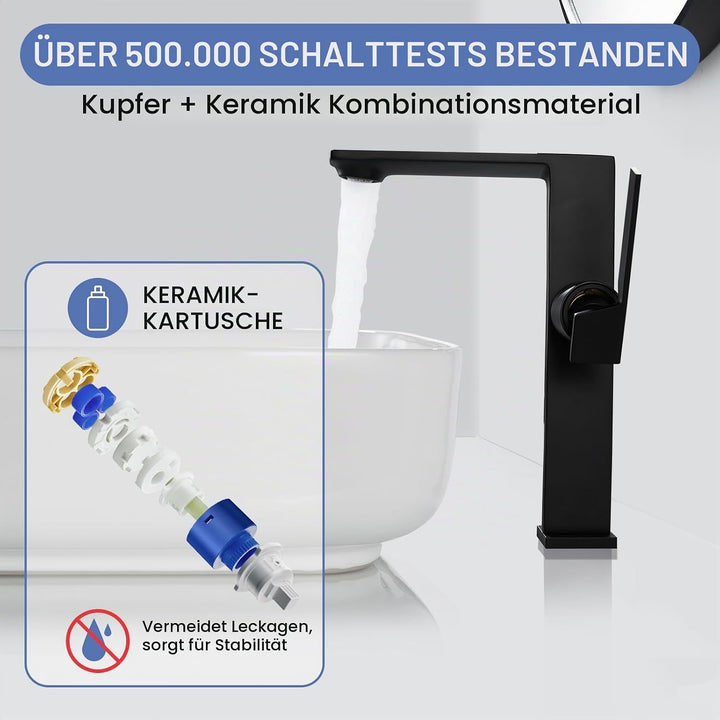 Wasserhahn Bad Schwarz Hoch Waschtischarmatur Armatur Badezimmer Mischbatterie Waschbecken Armaturen
